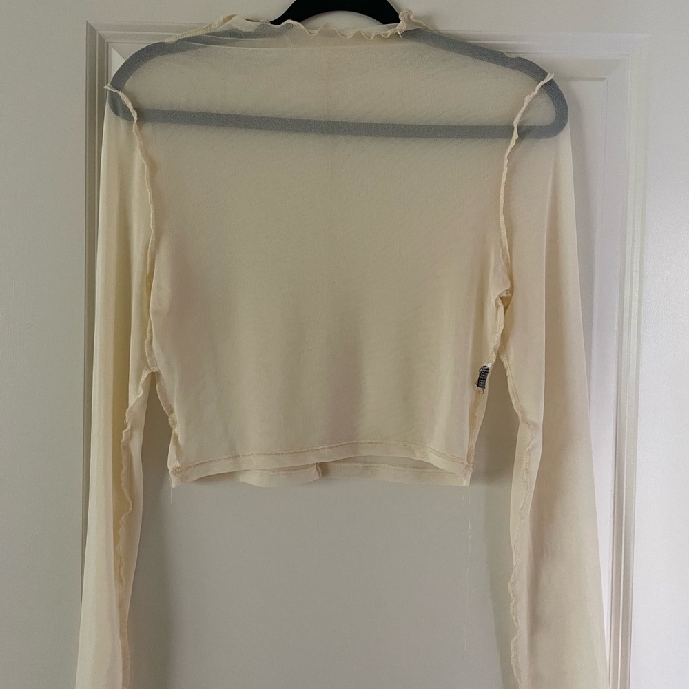 Elegant Cream Sheer Long Sleeve Top